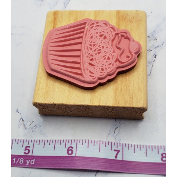 Wood Mounted Butter Cream Cupcake Sweet Dessert Rubber Stamp - Picture 8 of 8